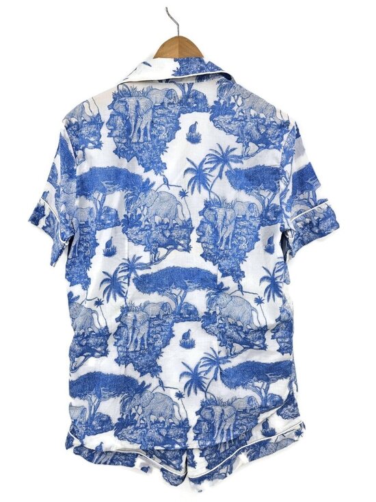 New Desmond & Dempsey Short Sleeve Pajamas Womens M Loxodonta Blue Elephants - Picture 3 of 10